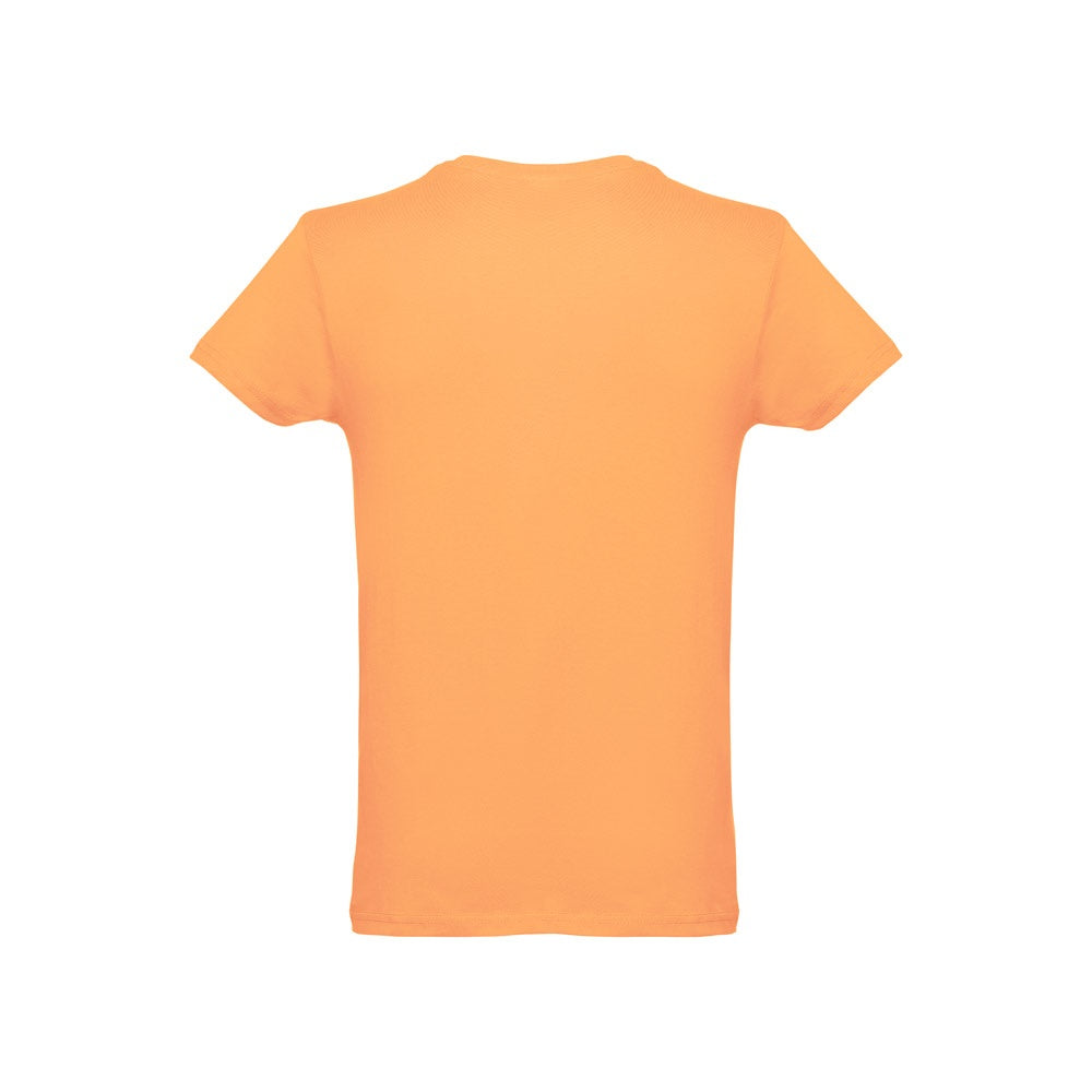 THC LUANDA 3XL promotional t-shirt in coral orange (detail view) with custom logo branding