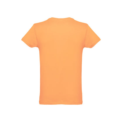 THC LUANDA 3XL promotional t-shirt in coral orange (detail view) with custom logo branding