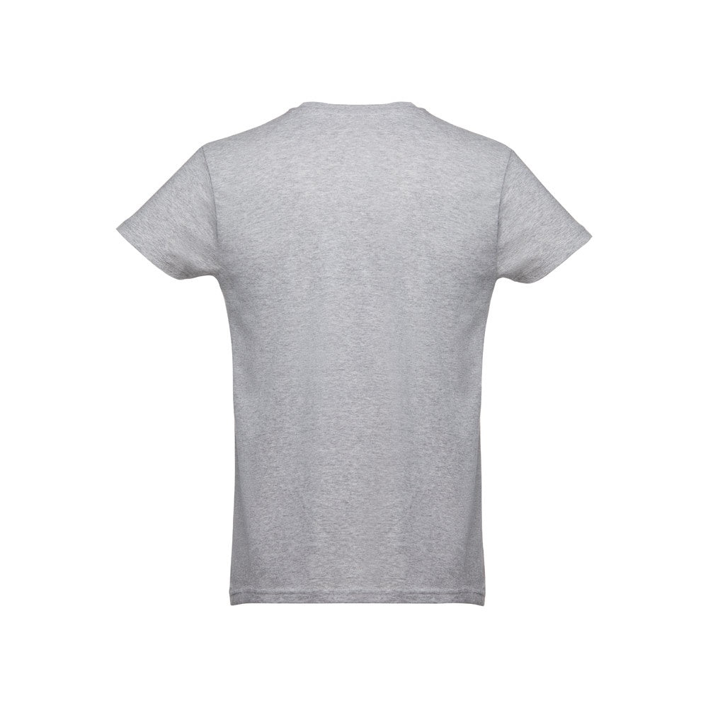 THC LUANDA 3XL promotional t-shirt in heather light grey (detail view) with custom logo branding