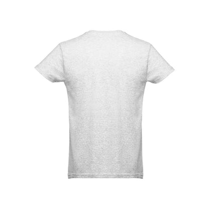 THC LUANDA 3XL promotional t-shirt in melange white (detail view) with custom logo branding