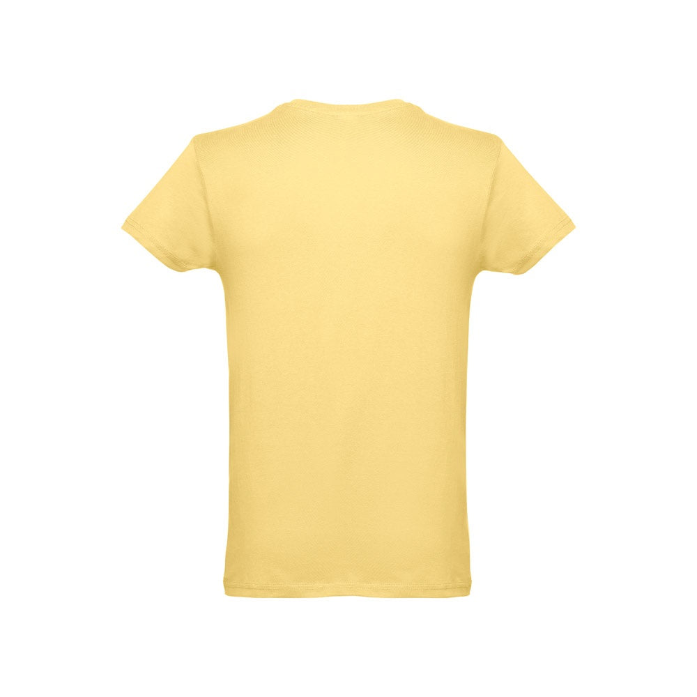 THC LUANDA 3XL promotional t-shirt in digital yellow (detail view) with custom logo branding