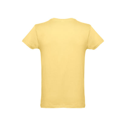 THC LUANDA 3XL promotional t-shirt in digital yellow (detail view) with custom logo branding