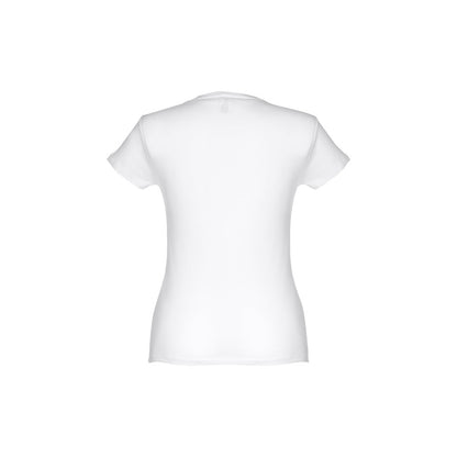 THC SOFIA WH promotional t-shirt in white (detail view) with custom logo branding