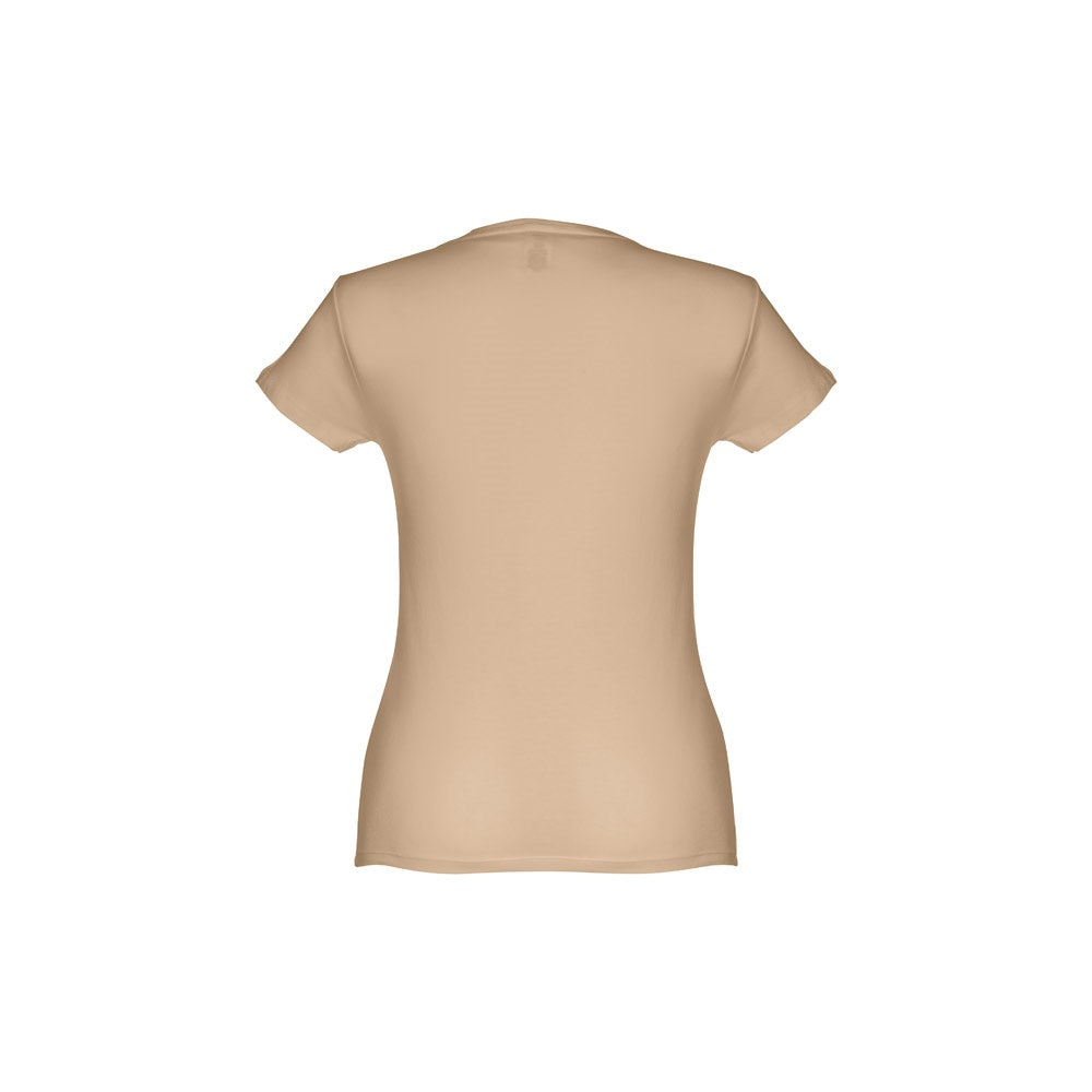 THC SOFIA promotional t-shirt in light brown (detail view) with custom logo branding