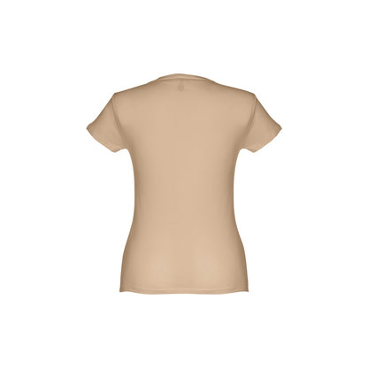 THC SOFIA promotional t-shirt in light brown (detail view) with custom logo branding