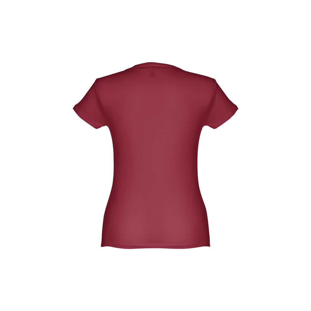 THC SOFIA promotional t-shirt in burgundy (detail view) with custom logo branding
