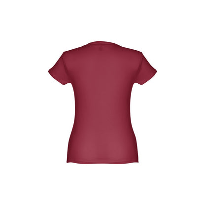 THC SOFIA promotional t-shirt in burgundy (detail view) with custom logo branding