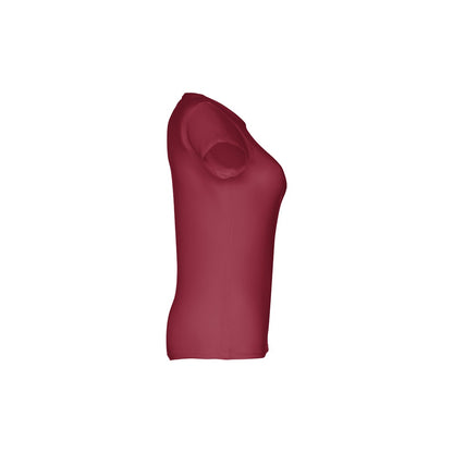 THC SOFIA promotional t-shirt in burgundy (detail view) with custom logo branding