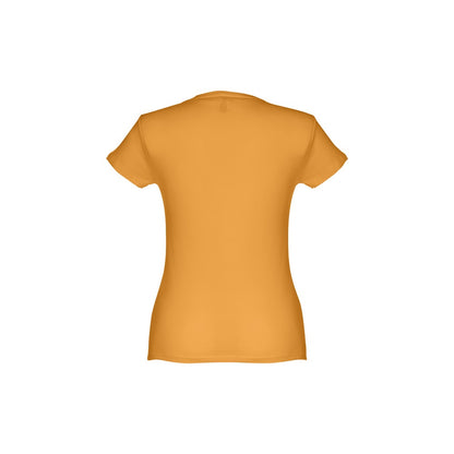 THC SOFIA promotional t-shirt in dark yellow (detail view) with custom logo branding