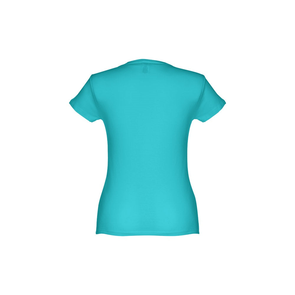 THC SOFIA promotional t-shirt in turquoise blue (detail view) with custom logo branding