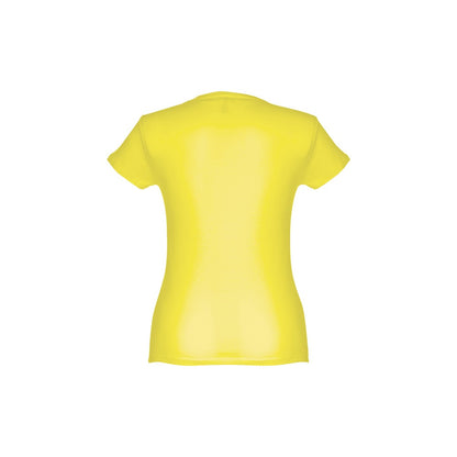 THC SOFIA promotional t-shirt in lime yellow (detail view) with custom logo branding