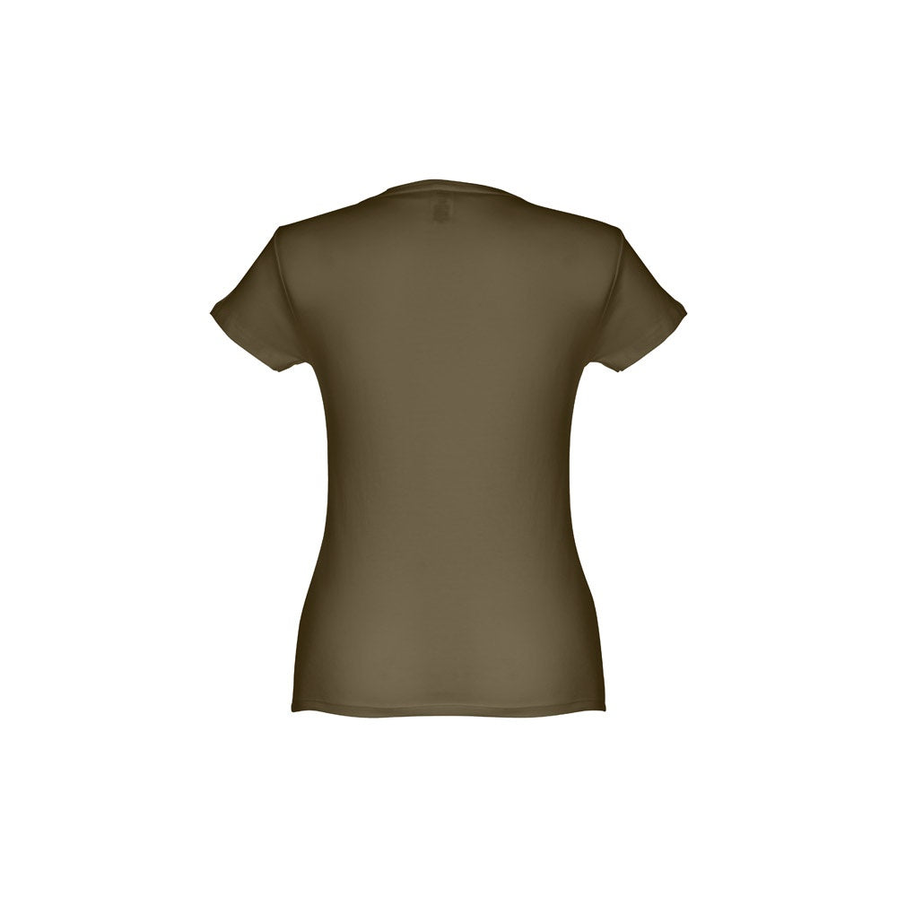THC SOFIA promotional t-shirt in army green (detail view) with custom logo branding
