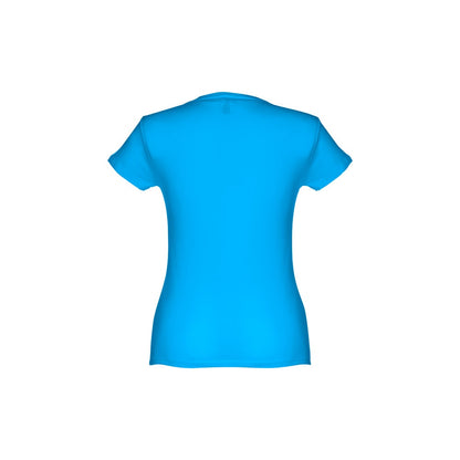 THC SOFIA promotional t-shirt in acqua blue (detail view) with custom logo branding