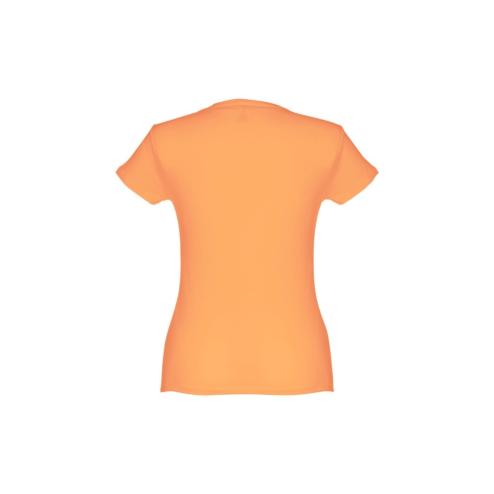 THC SOFIA promotional t-shirt in coral orange (detail view) with custom logo branding