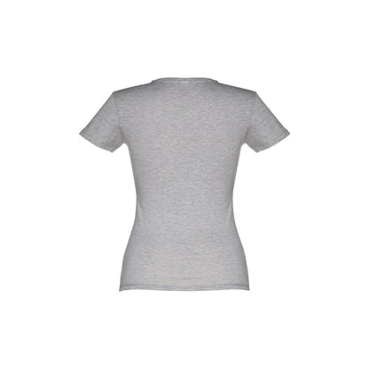 THC SOFIA promotional t-shirt in heather light grey (detail view) with custom logo branding
