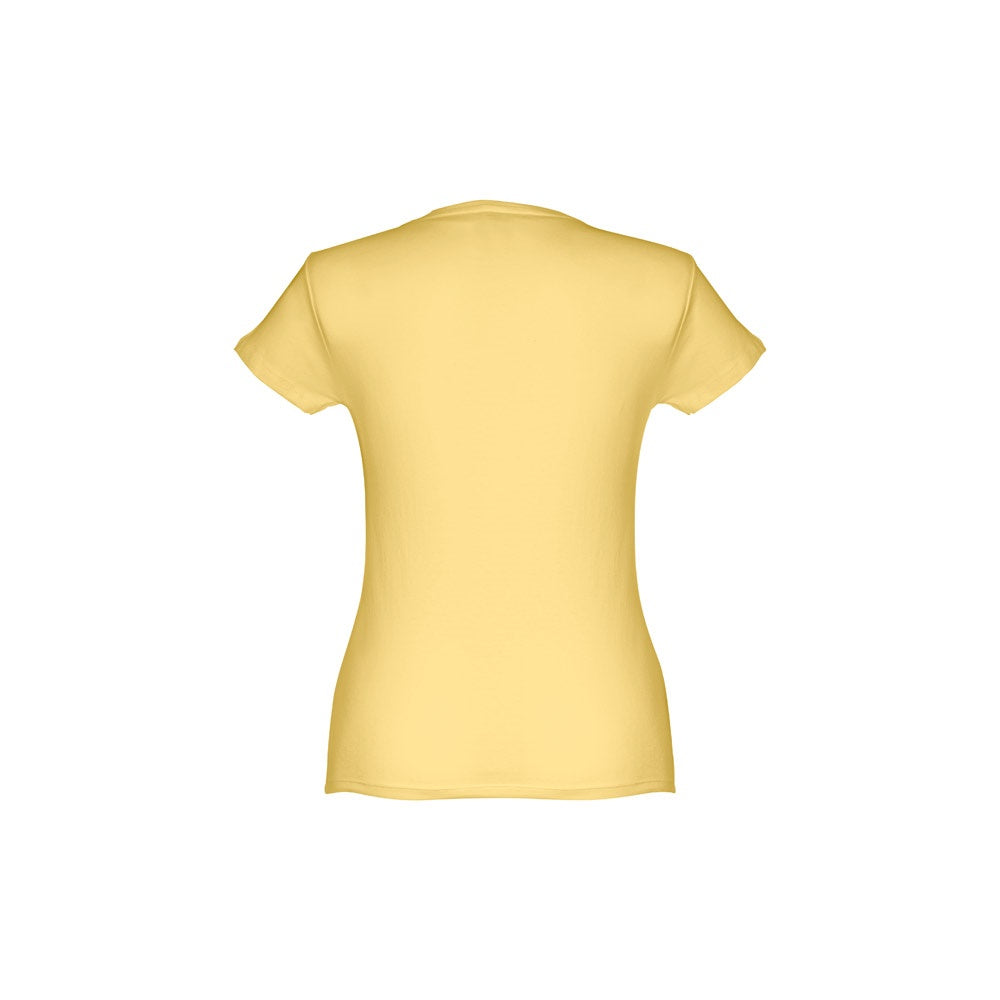 THC SOFIA promotional t-shirt in digital yellow (detail view) with custom logo branding