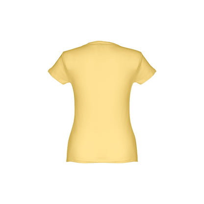 THC SOFIA promotional t-shirt in digital yellow (detail view) with custom logo branding