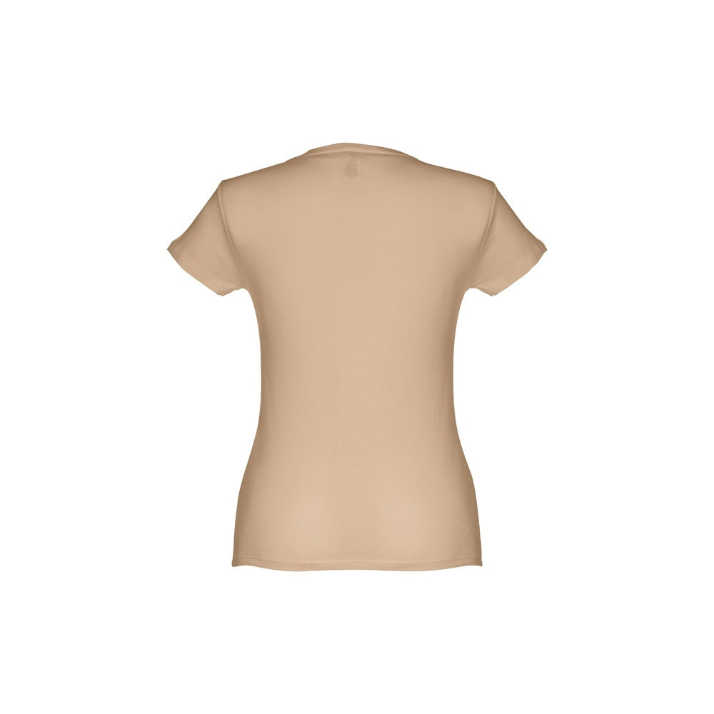 THC SOFIA 3XL promotional t-shirt in light brown (detail view) with custom logo branding
