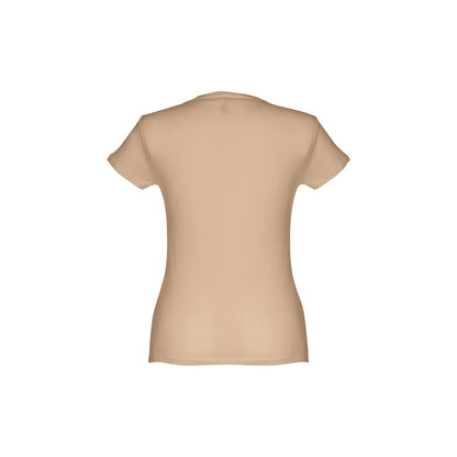 THC SOFIA 3XL promotional t-shirt in light brown (detail view) with custom logo branding