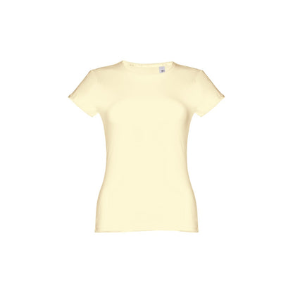 THC SOFIA 3XL promotional t-shirt in pastel yellow with custom logo branding