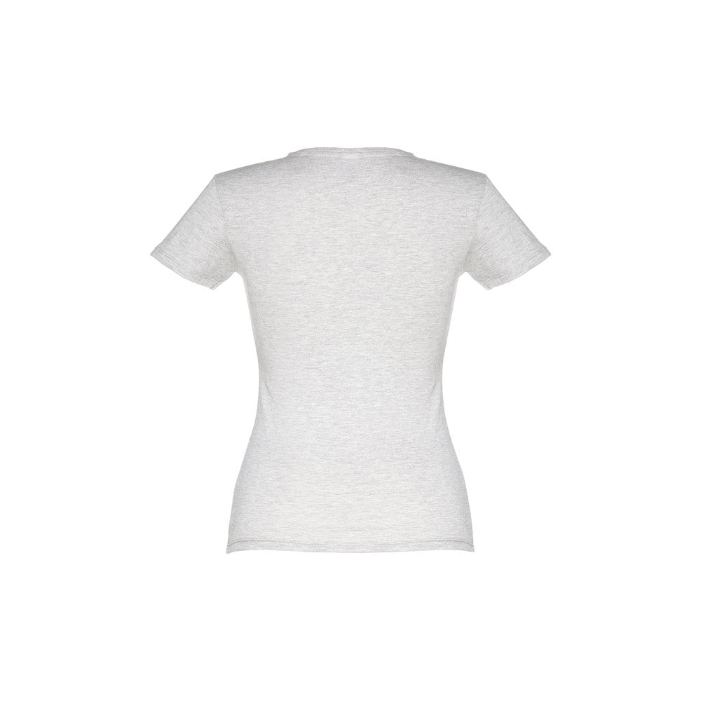 THC SOFIA 3XL promotional t-shirt in melange white (detail view) with custom logo branding
