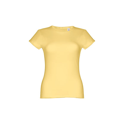 THC SOFIA 3XL promotional t-shirt in digital yellow (detail view) with custom logo branding