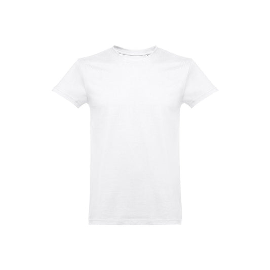 THC ANKARA WH promotional t-shirt in white (detail view) with custom logo branding