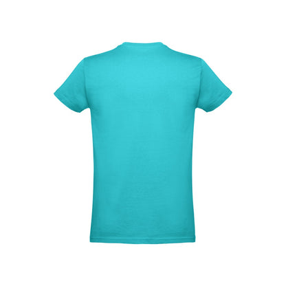 THC ANKARA promotional t-shirt in turquoise blue (detail view) with custom logo branding
