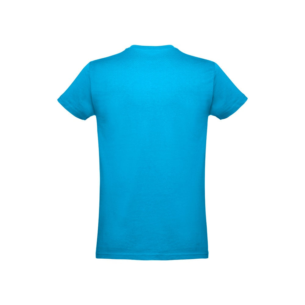 THC ANKARA promotional t-shirt in acqua blue (detail view) with custom logo branding
