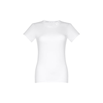 THC ANKARA WOMEN WH promotional t-shirt in white (detail view) with custom logo branding