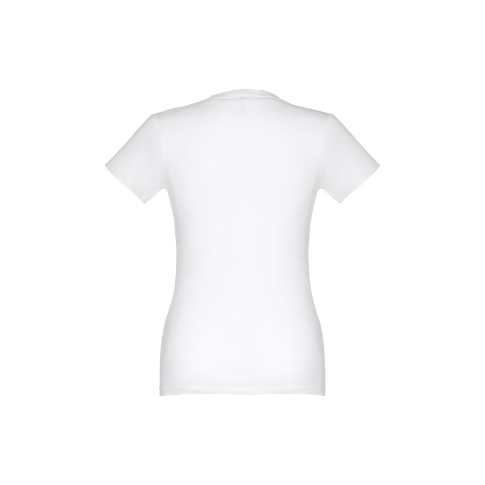 THC ANKARA WOMEN WH promotional t-shirt in white (detail view) with custom logo branding