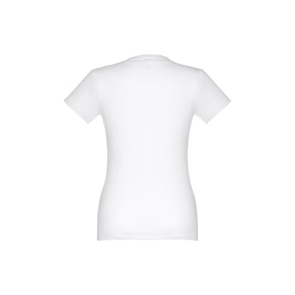 THC ANKARA WOMEN WH promotional t-shirt in white (detail view) with custom logo branding