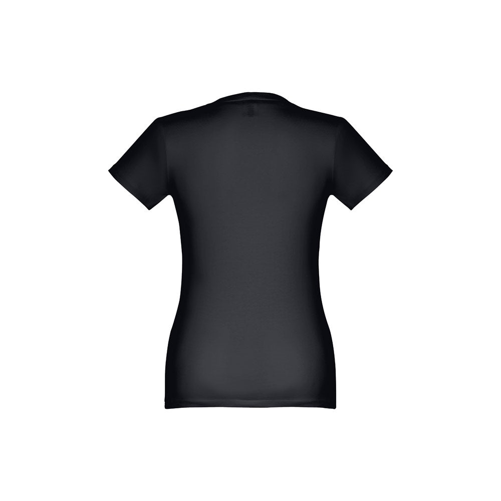THC ANKARA WOMEN promotional t-shirt in black (detail view) with custom logo branding