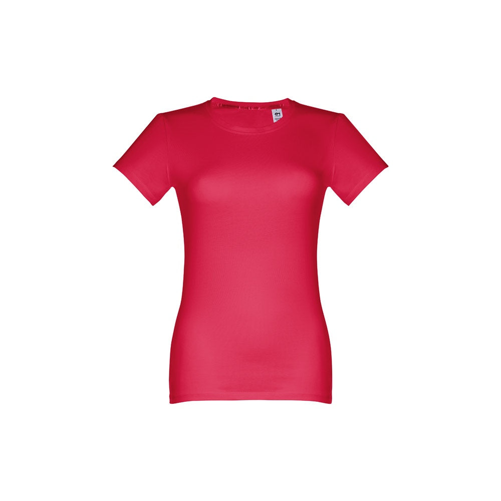 THC ANKARA WOMEN promotional t-shirt in red (detail view) with custom logo branding
