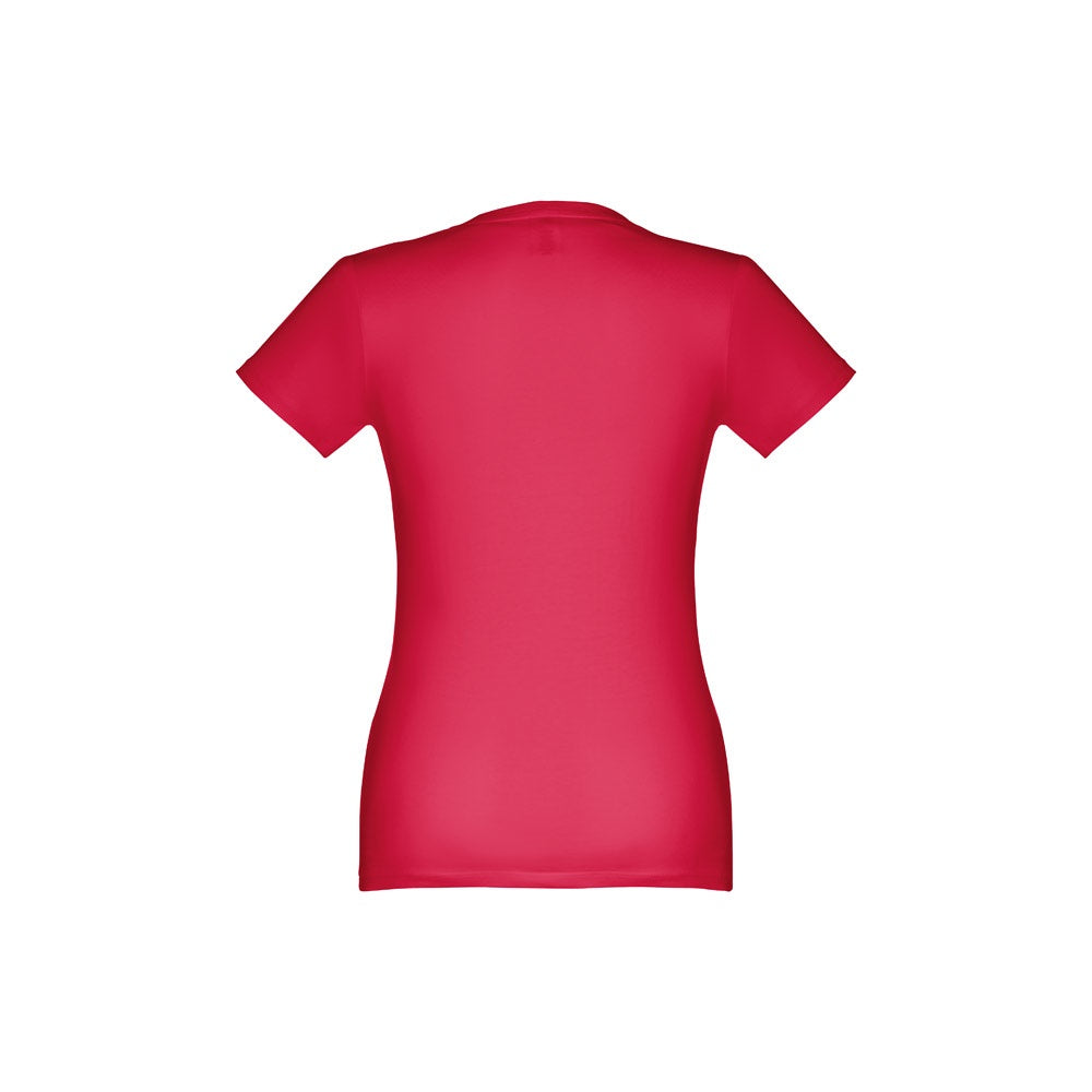 THC ANKARA WOMEN promotional t-shirt in red (detail view) with custom logo branding