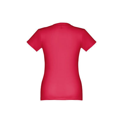 THC ANKARA WOMEN promotional t-shirt in red (detail view) with custom logo branding
