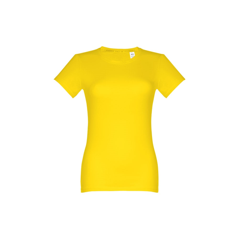 THC ANKARA WOMEN promotional t-shirt in yellow (detail view) with custom logo branding