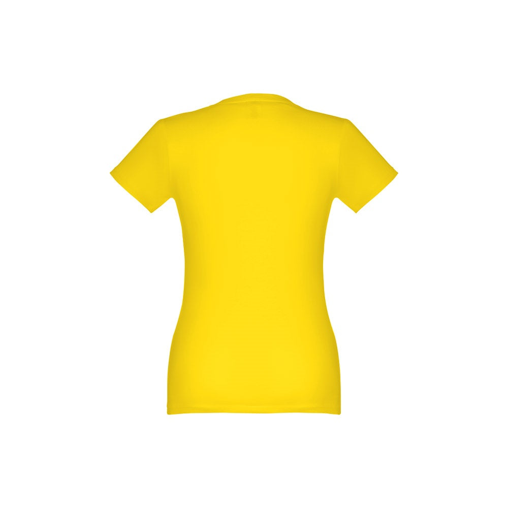THC ANKARA WOMEN promotional t-shirt in yellow (detail view) with custom logo branding