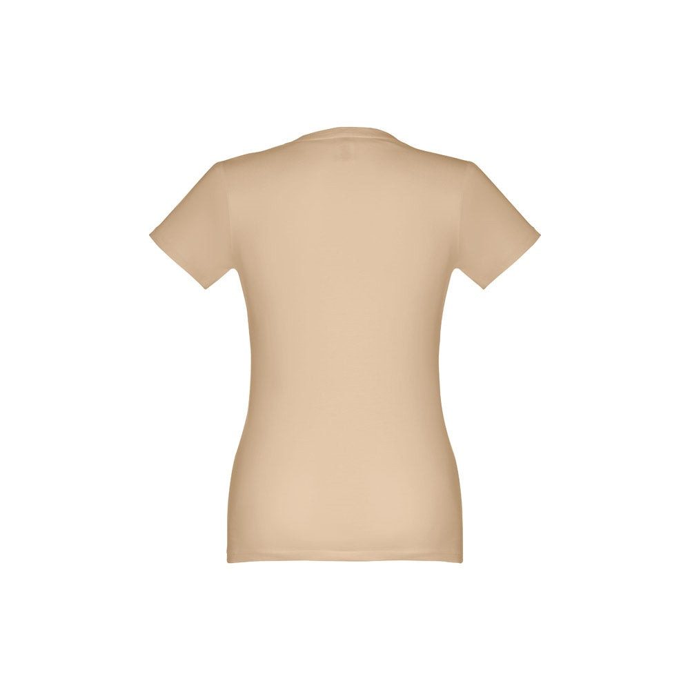 THC ANKARA WOMEN promotional t-shirt in light brown (detail view) with custom logo branding