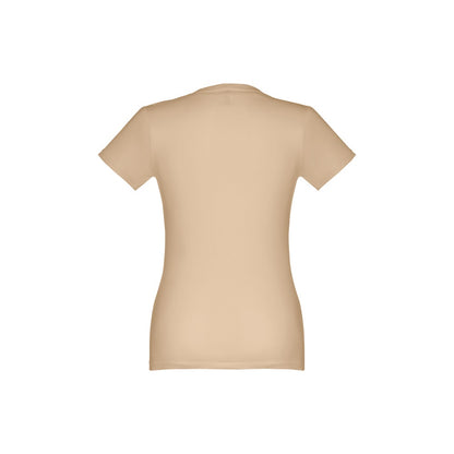 THC ANKARA WOMEN promotional t-shirt in light brown (detail view) with custom logo branding