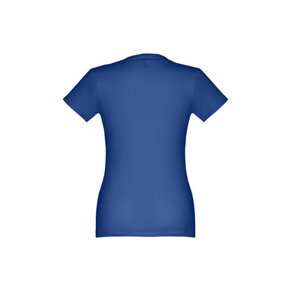 THC ANKARA WOMEN promotional t-shirt in royal blue (detail view) with custom logo branding