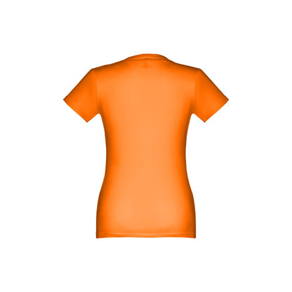 THC ANKARA WOMEN promotional t-shirt in orange (detail view) with custom logo branding