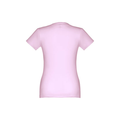 THC ANKARA WOMEN promotional t-shirt in lilac (detail view) with custom logo branding