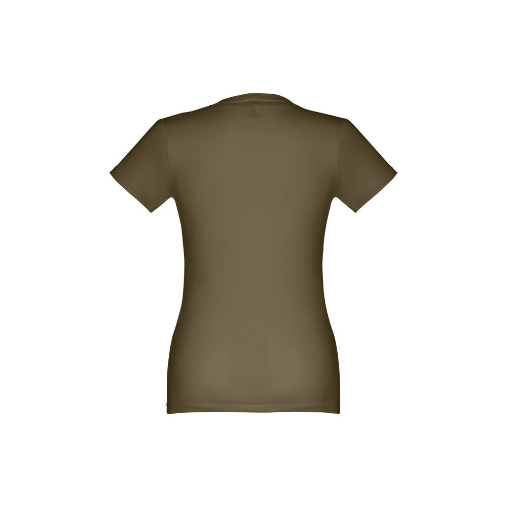 THC ANKARA WOMEN promotional t-shirt in army green (detail view) with custom logo branding