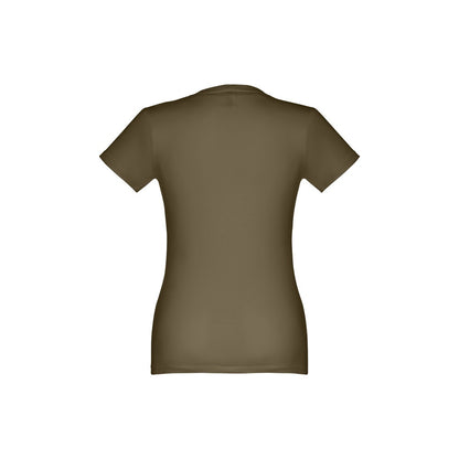 THC ANKARA WOMEN promotional t-shirt in army green (detail view) with custom logo branding