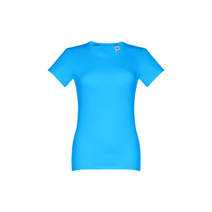 THC ANKARA WOMEN promotional t-shirt in acqua blue (detail view) with custom logo branding
