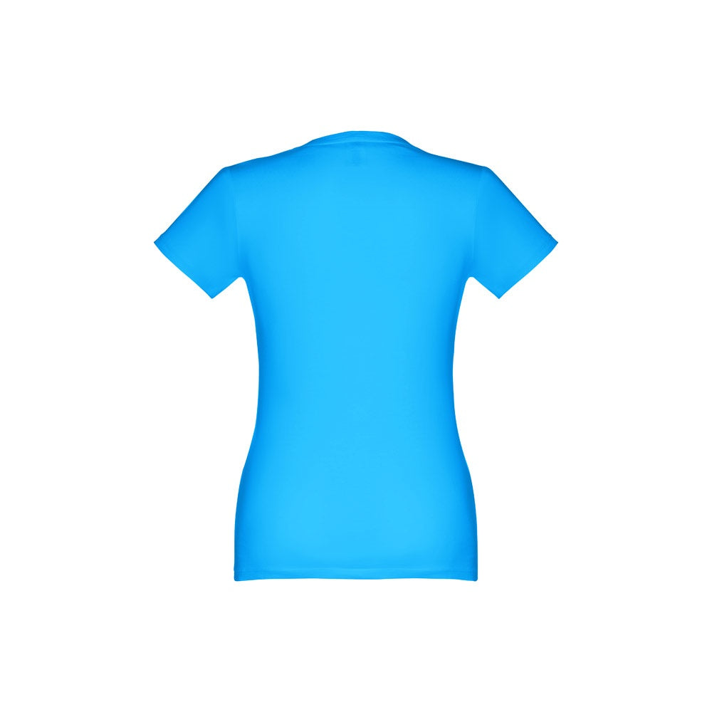 THC ANKARA WOMEN promotional t-shirt in acqua blue (detail view) with custom logo branding