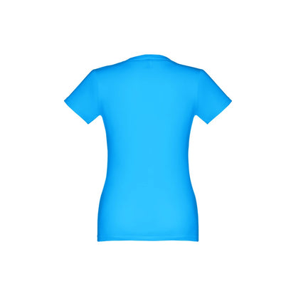 THC ANKARA WOMEN promotional t-shirt in acqua blue (detail view) with custom logo branding