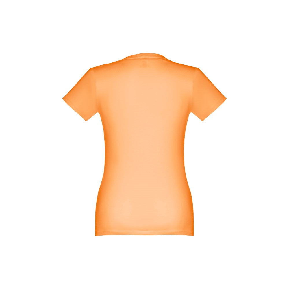 THC ANKARA WOMEN promotional t-shirt in coral orange (detail view) with custom logo branding