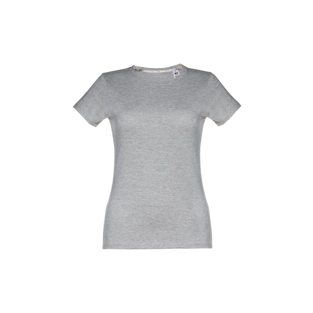 THC ANKARA WOMEN promotional t-shirt in heather light grey (detail view) with custom logo branding
